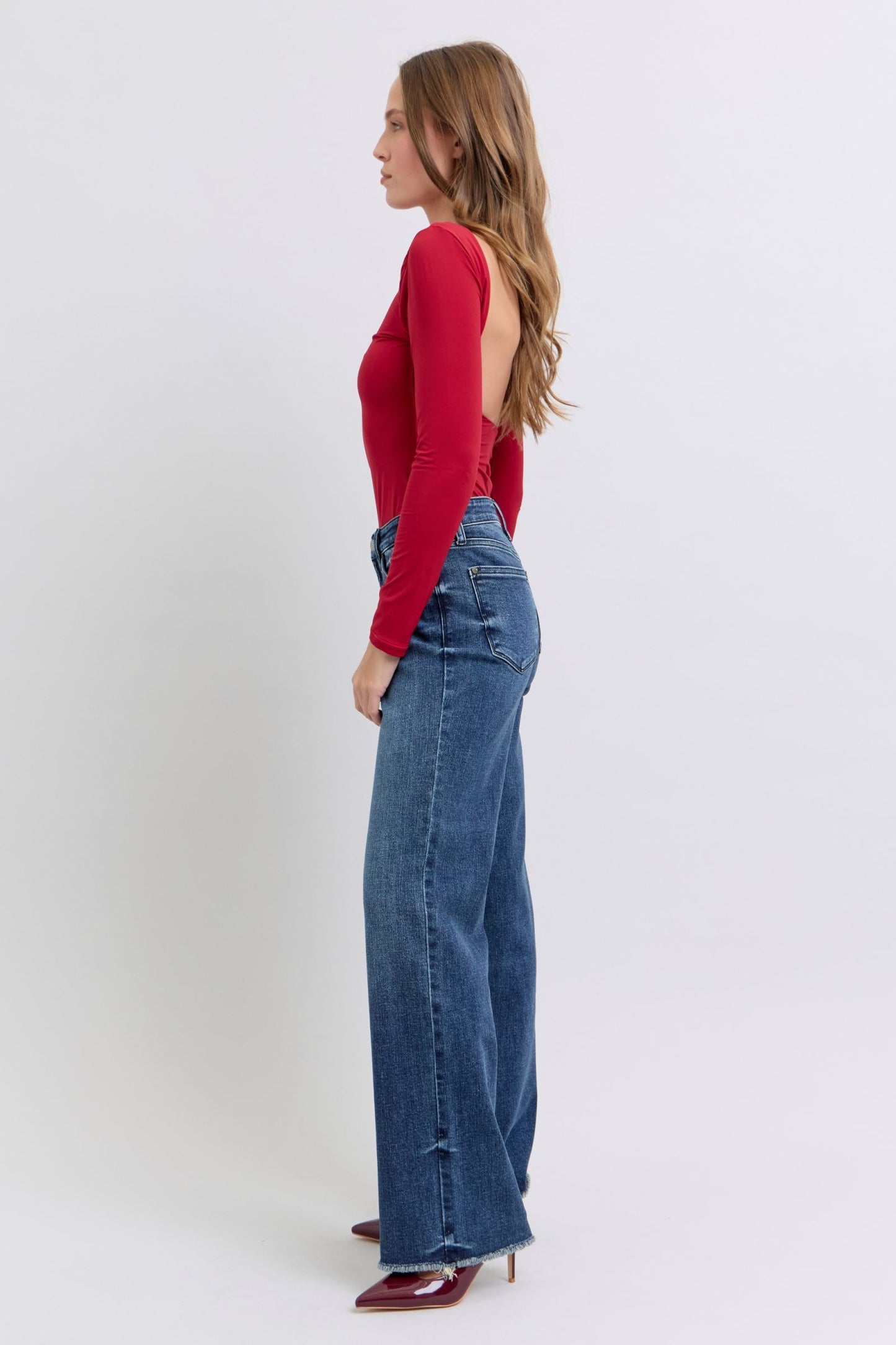 Faye Raw Hem Mid Rise Jeans by Judy Blue