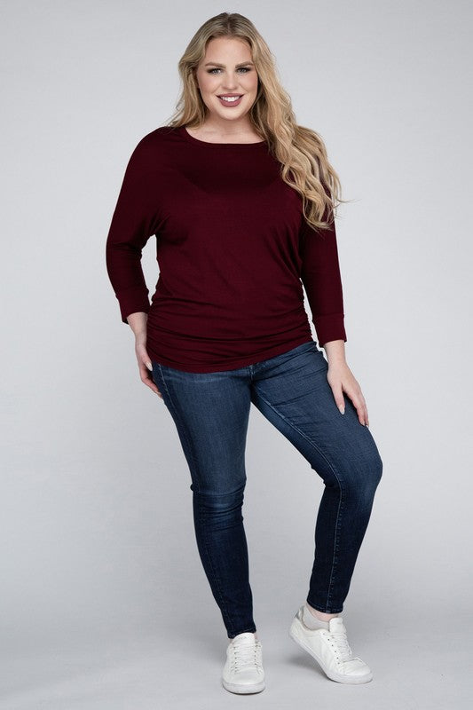 Hannah Curvy Plus Luxe Rayon Boat Neck 3/4 Sleeve Top