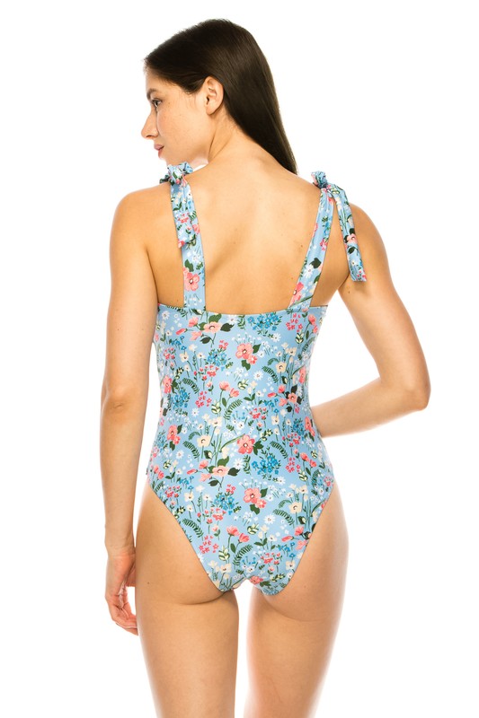 Olea One Piece Floral Bathing Suit with Adjustable Tie Strap