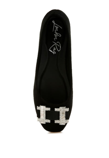 Prajik Black Ballerinas top view with rhinestone buckle on toe box