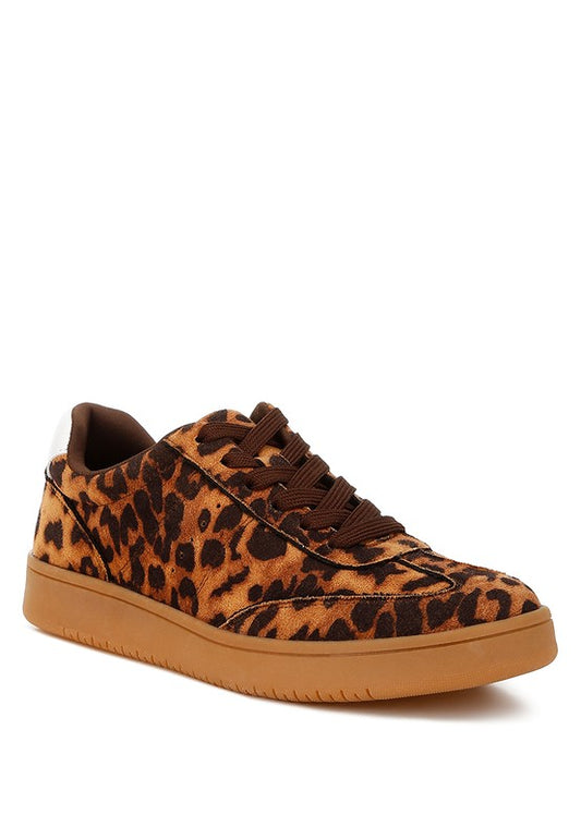 Prowler Leopard Chunky Sneakers with bold leopard print and gum sole