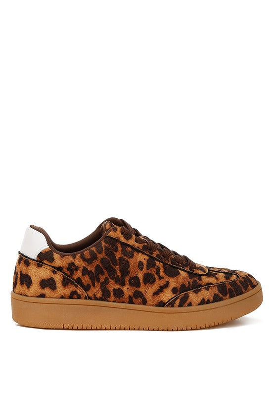 Side profile of Prowler Leopard Chunky Sneakers showing flatform sole