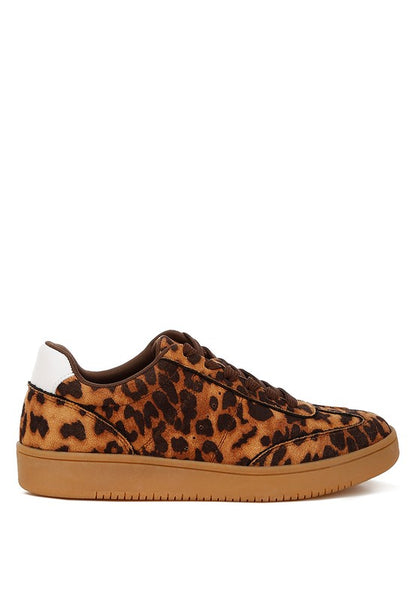Side profile of Prowler Leopard Chunky Sneakers showing flatform sole