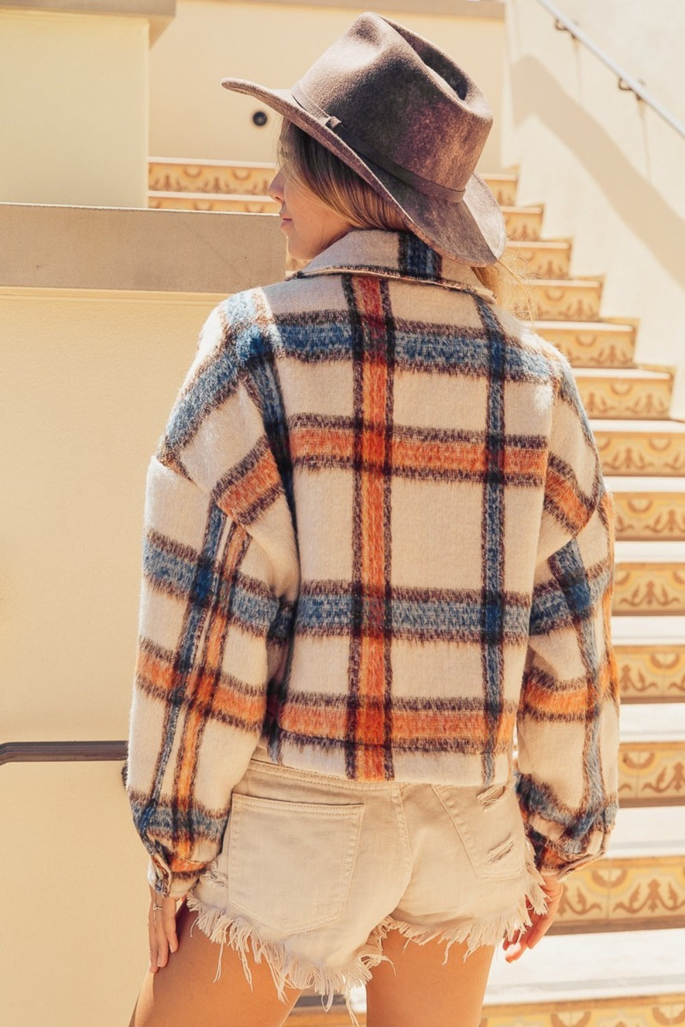 Gabby Brushed Plaid Crop Jacket with Pockets