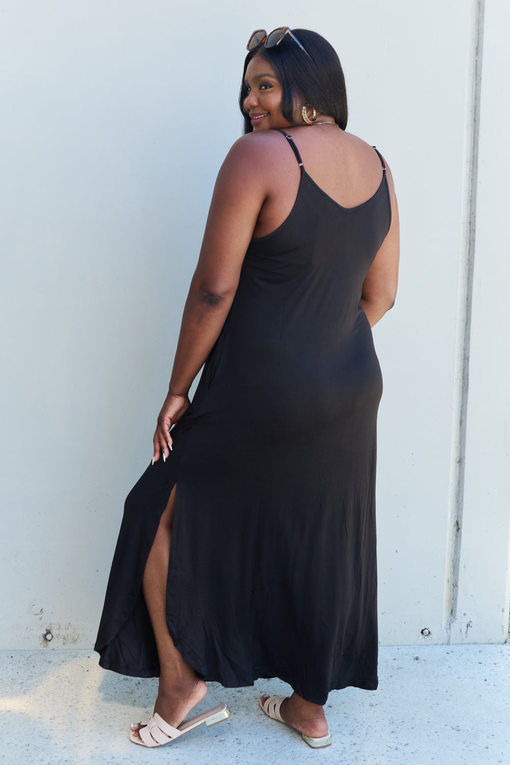 Ginny Cami Side Slit Maxi Dress in Black