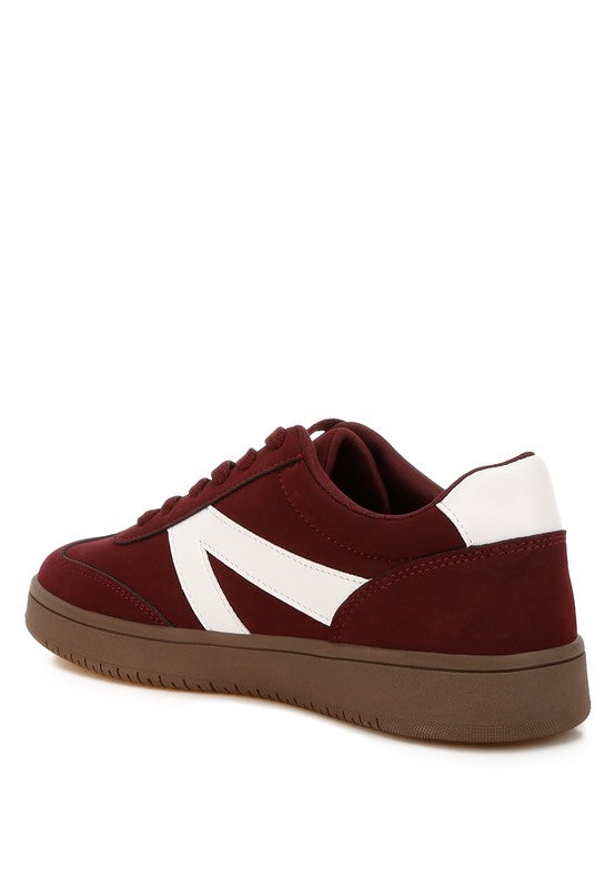 Zoomer Patchwork Sneakers in Burgundy back angle view