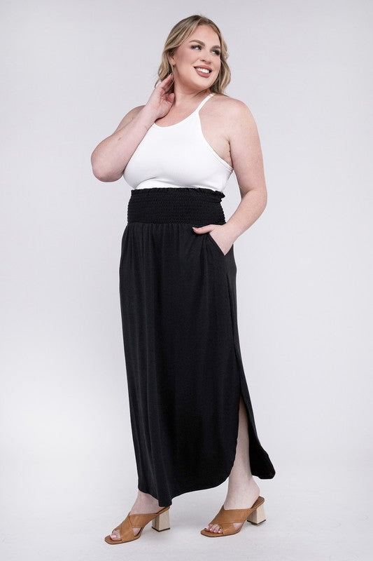 Maren Curvy Plus Smocked Waist Side Slit Maxi Skirt