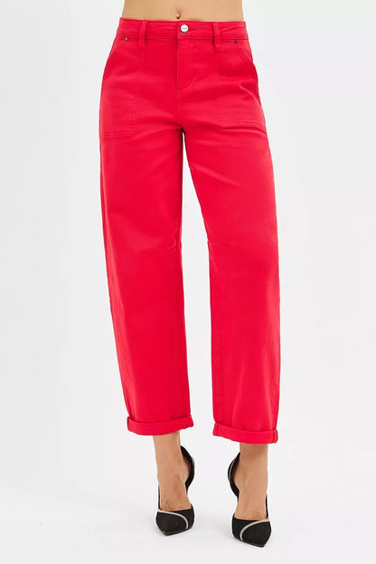 Scarlet Kimia High Rise Ankle Cuffed Barrel Pants with bold barrel leg fit.