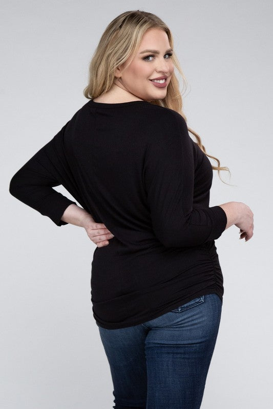 Hannah Curvy Plus Luxe Rayon Boat Neck 3/4 Sleeve Top