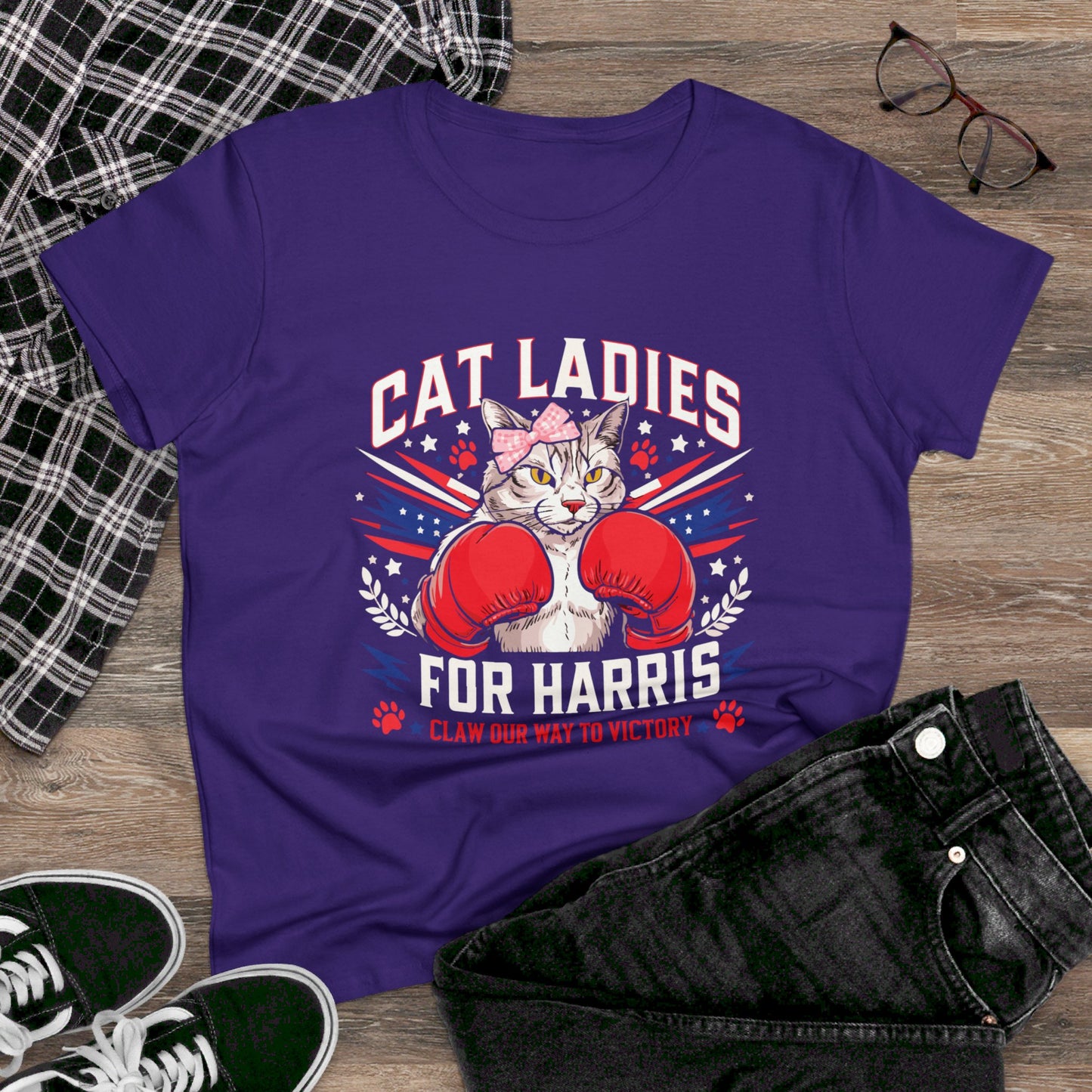 Cat Ladies For Harris, Claw Our Way To Victory Women's Midweight Cotton Tee