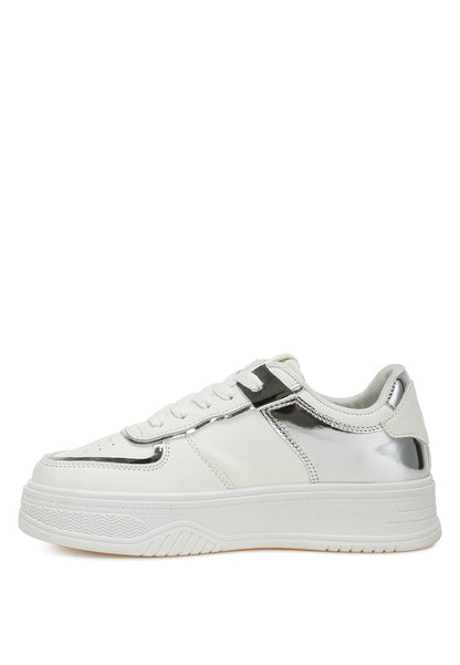 Side view of white Scouts Platform Sneakers with chunky flatform sole