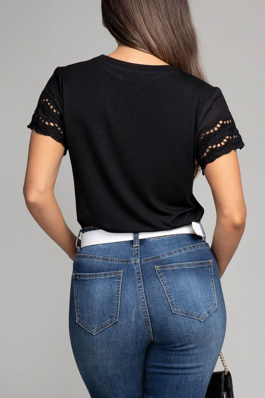 Elaina Embroidered Eyelet Sleeve Tee