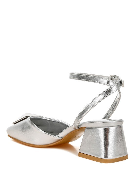 Griselda Brooch Detail Metalic Ankle Strap Sandals