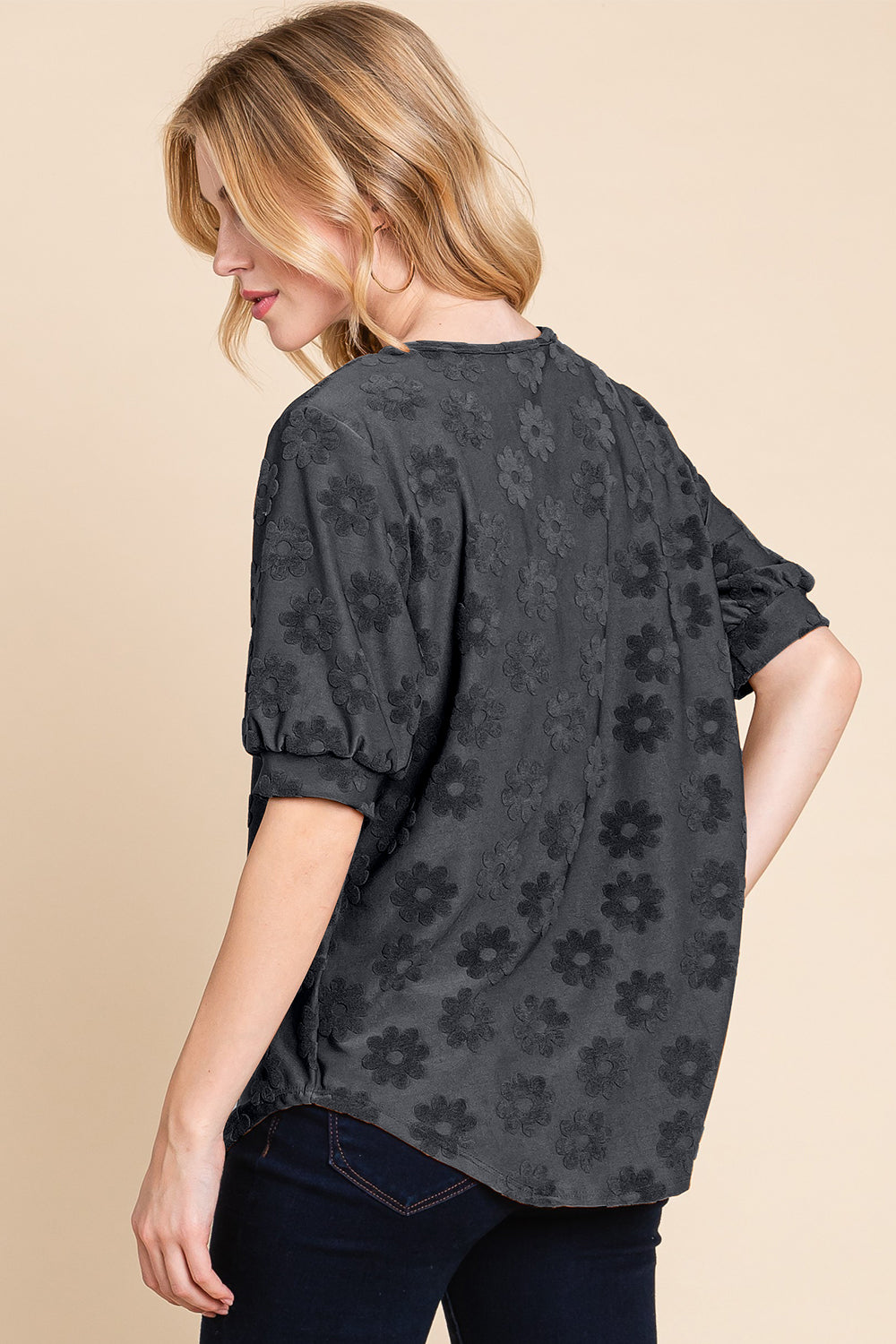 Raven Textured Floral Pattern Top