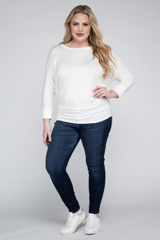 Hannah Curvy Plus Luxe Rayon Boat Neck 3/4 Sleeve Top