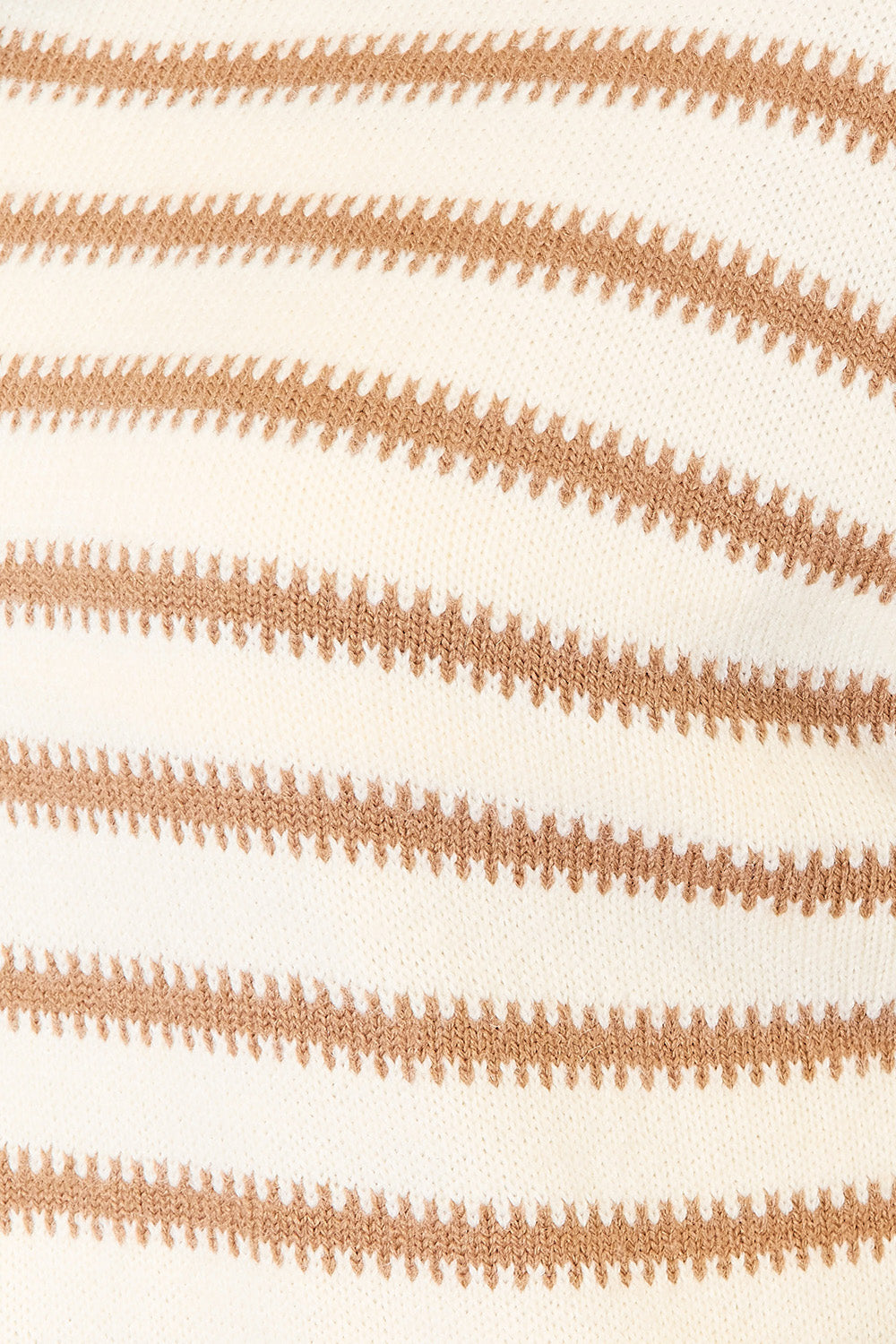 Detail of Ryanne Sweater fabric showing taupe and crème stripes