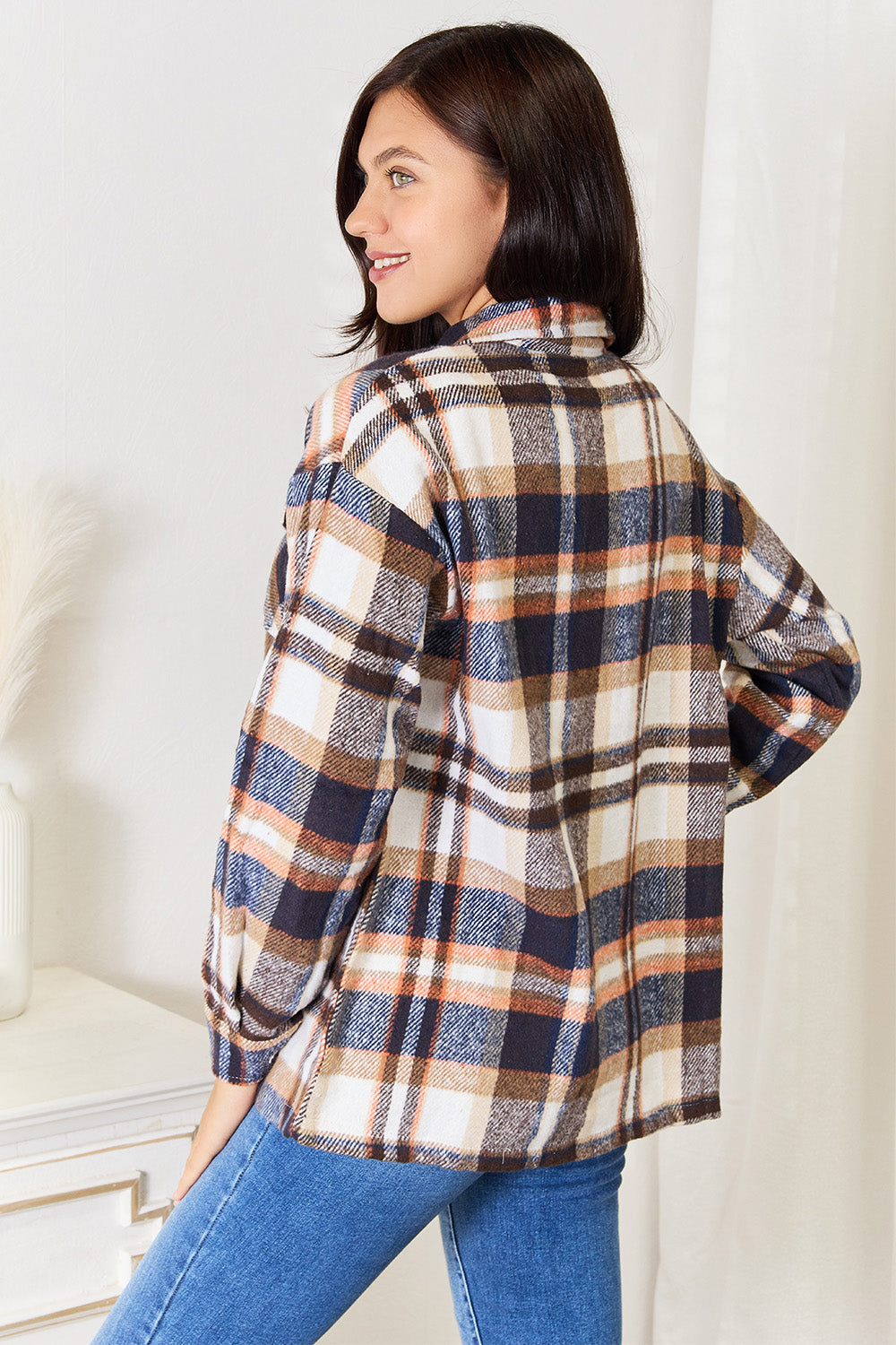 Lauren Plaid Button Front Shirt Jacket with Breast Pockets