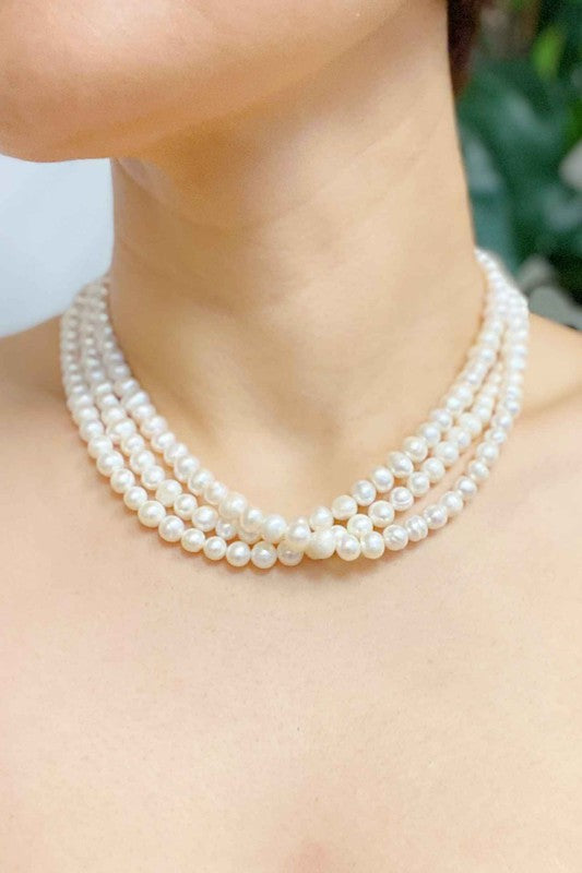 Malala Three Strands Freshwater Pearl Necklace