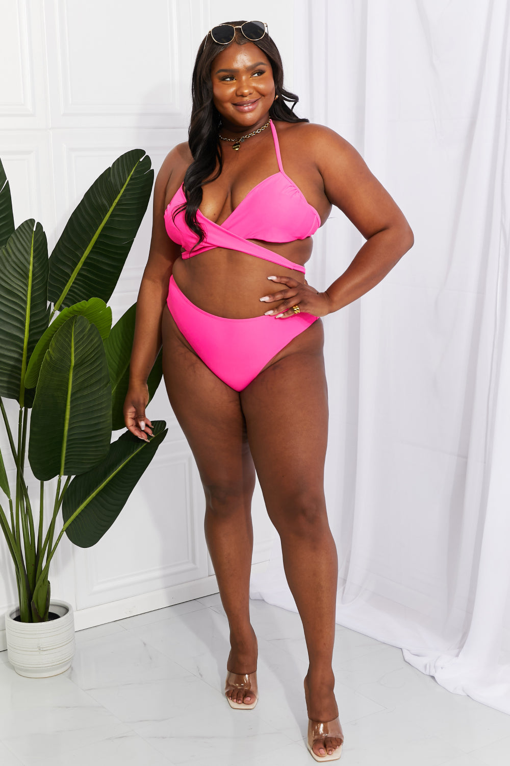 Summer Splash Halter Bikini Set in Pink By Marina West