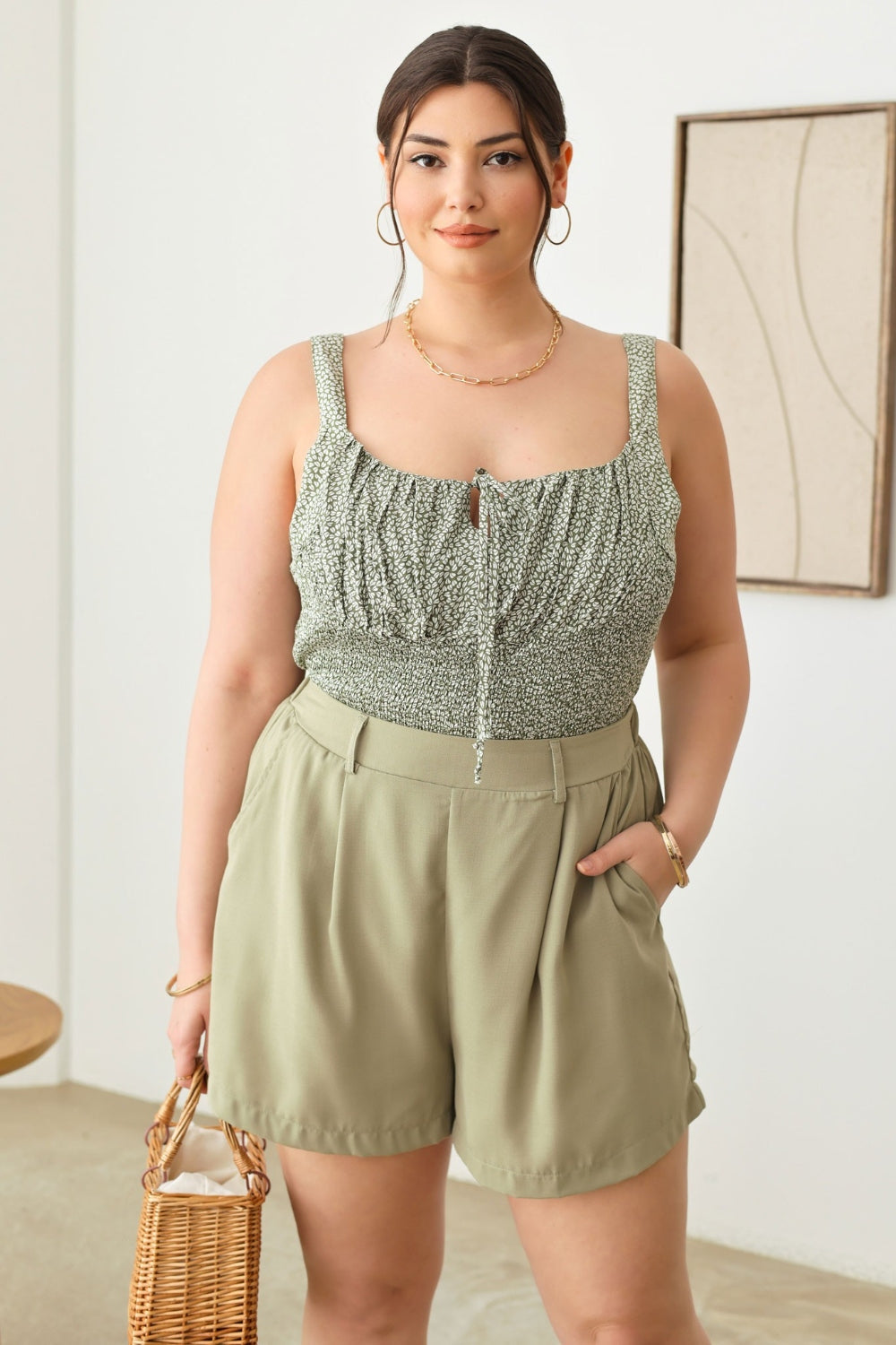 Sierra Plus Size Half Elastic Waist Shorts with Pockets