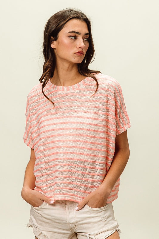 Pamelita Braid Striped Short Sleeve Round Neck T-Shirt by BiBi