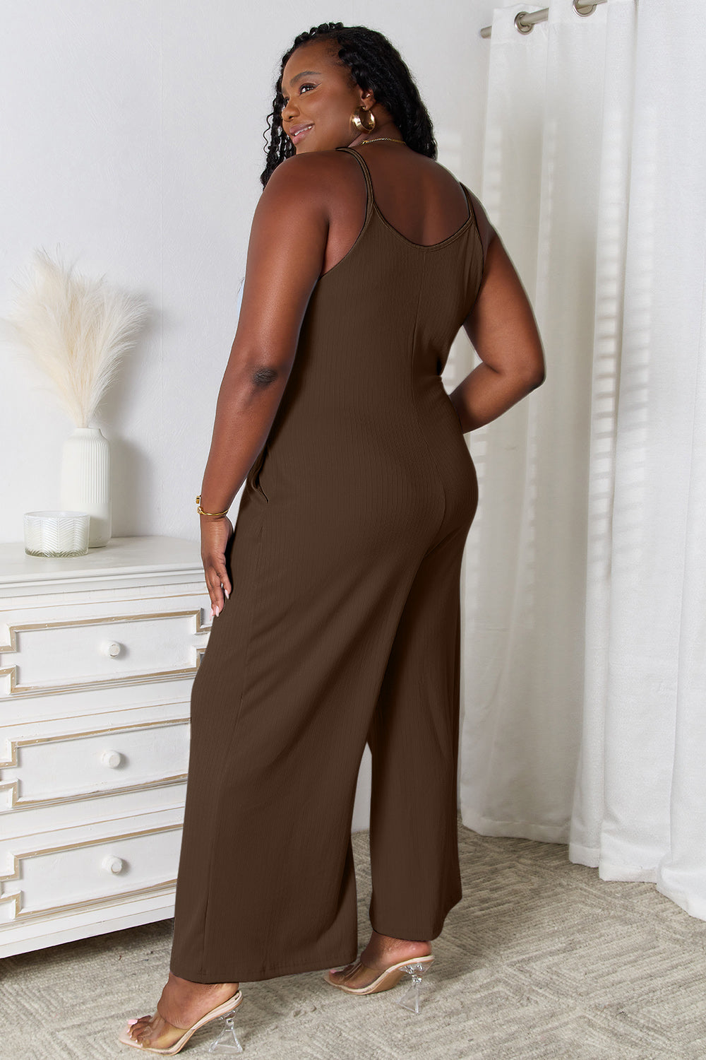 May Spaghetti Strap V-Neck Jumpsuit ( Full Size Range)