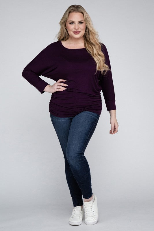 Hannah Curvy Plus Luxe Rayon Boat Neck 3/4 Sleeve Top