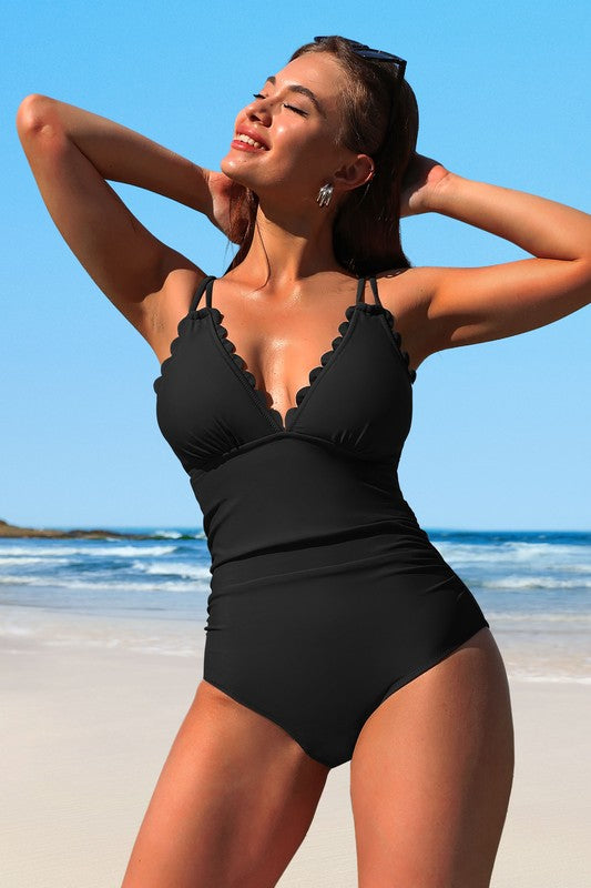 Desiree Scalloped V-Neck Monokini – Trendy Swimwear