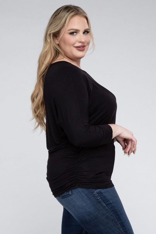 Hannah Curvy Plus Luxe Rayon Boat Neck 3/4 Sleeve Top