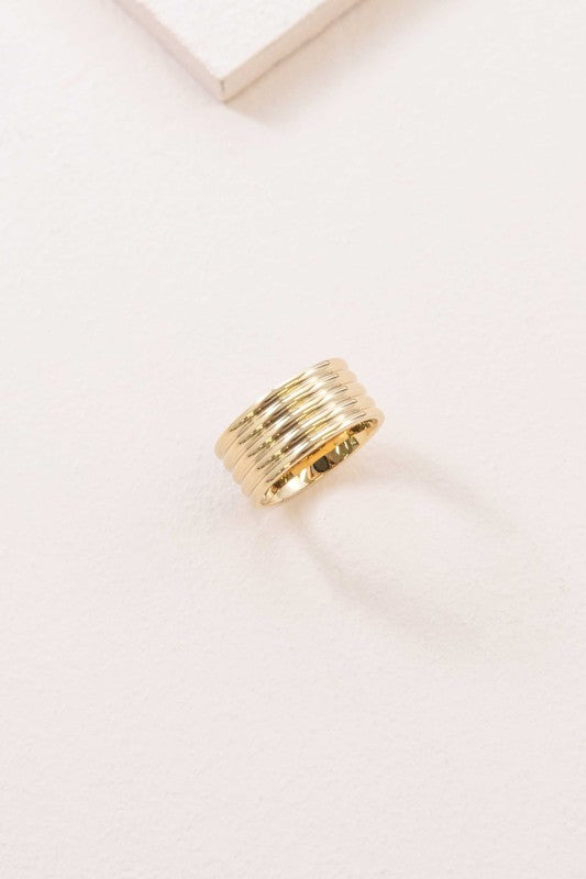 Top view of Golden Hour Ribbed Band, ribbed gold ring design