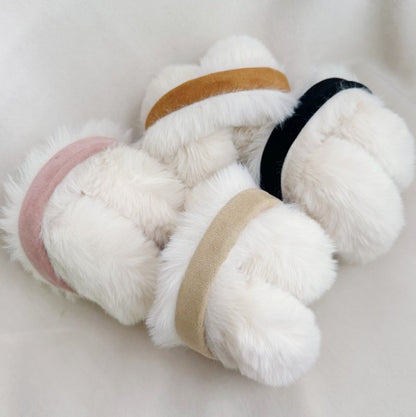 Snow Bunny Foldable Earmuffs in four colors — black, camel, pink, taupe — folded together