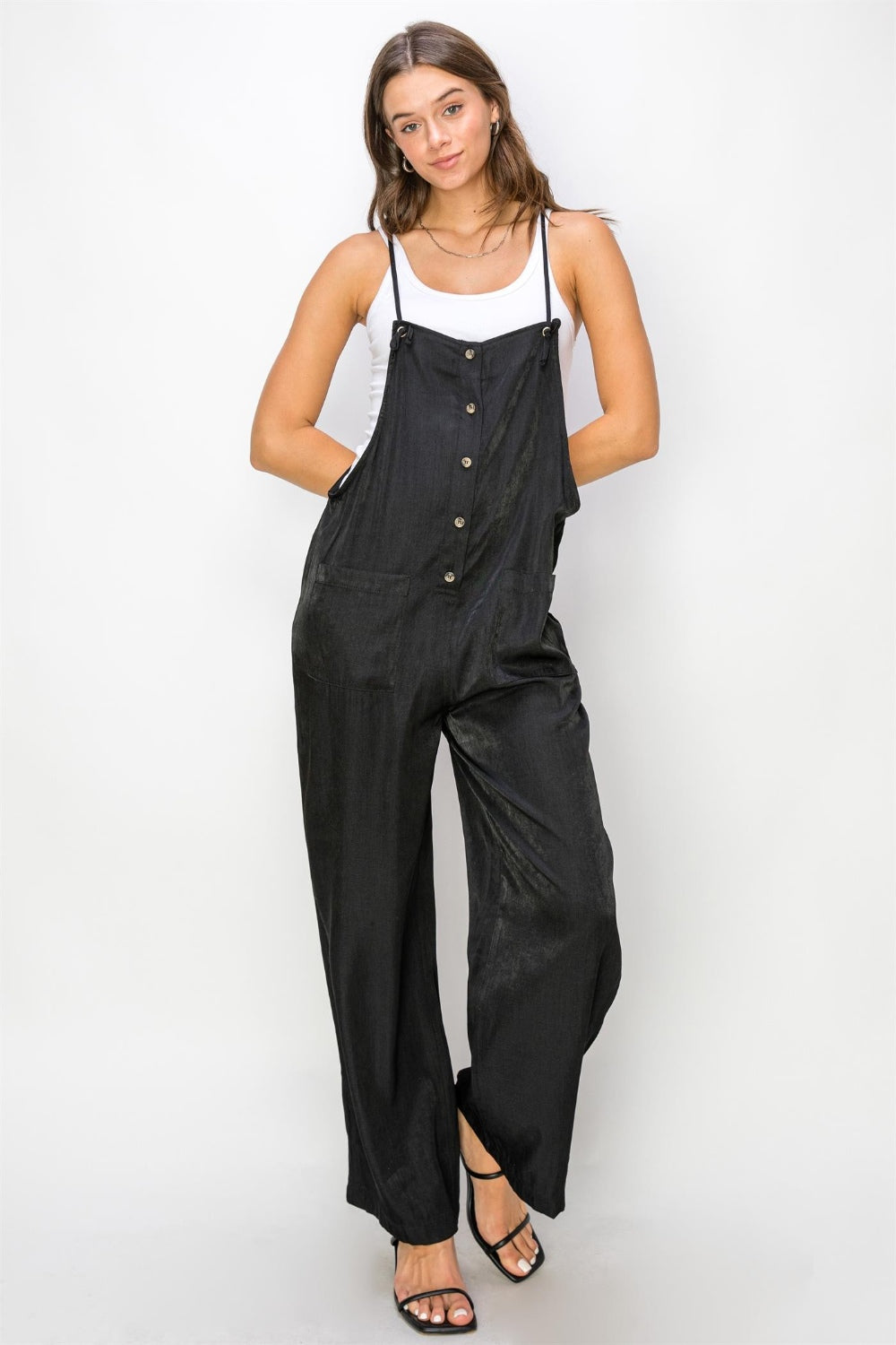 Wyn Half Button Sleeveless Straight Jumpsuit