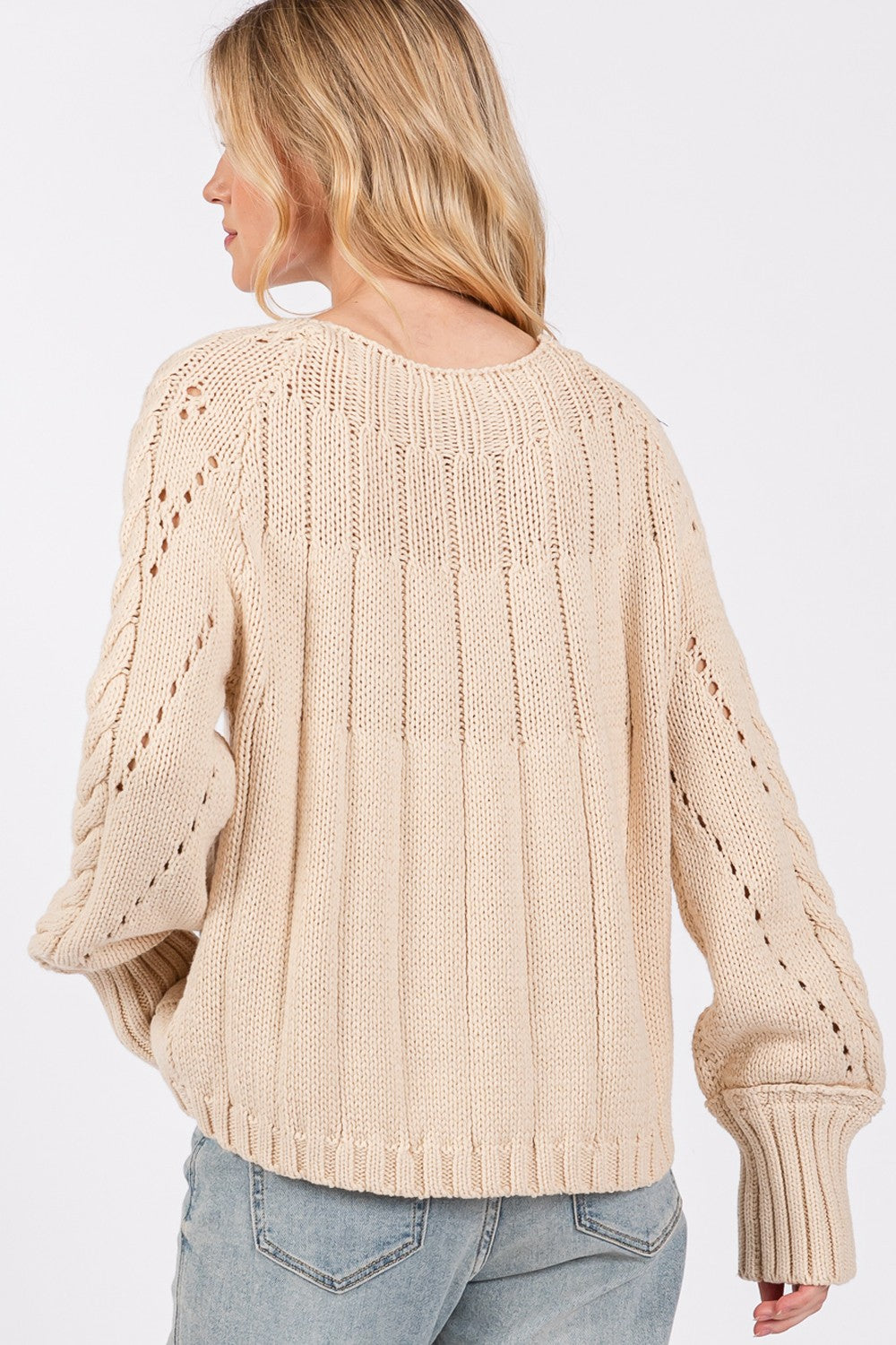 Amelia Cable-Knit Long Sleeve Sweater In Natural