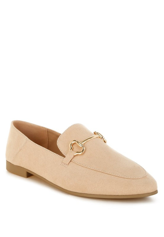 Beige Noltas Flat Loafers with horsebit detail, round toe, and cushioned insole.