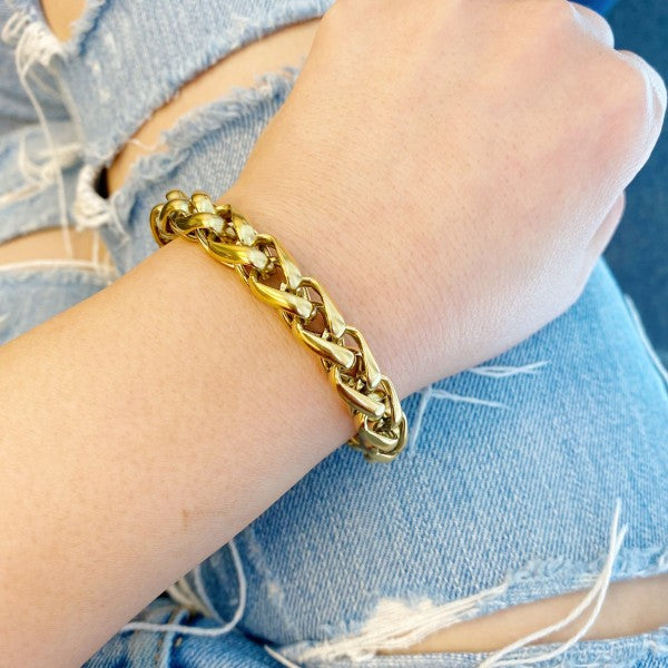Model wearing Bold & Edgy Chain Bracelet highlighting chunky links.
