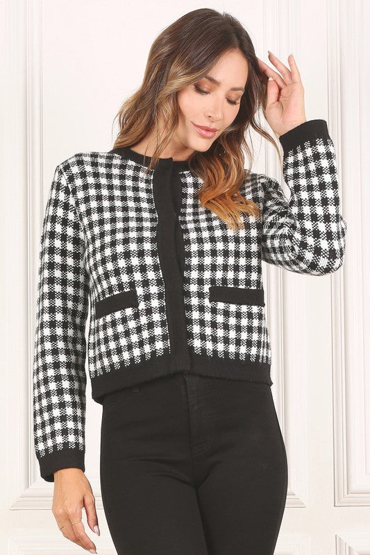 Sabine Black Check Knitted Jacket