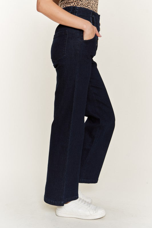 Katrin High Waisted Button Wide Leg Jeans,