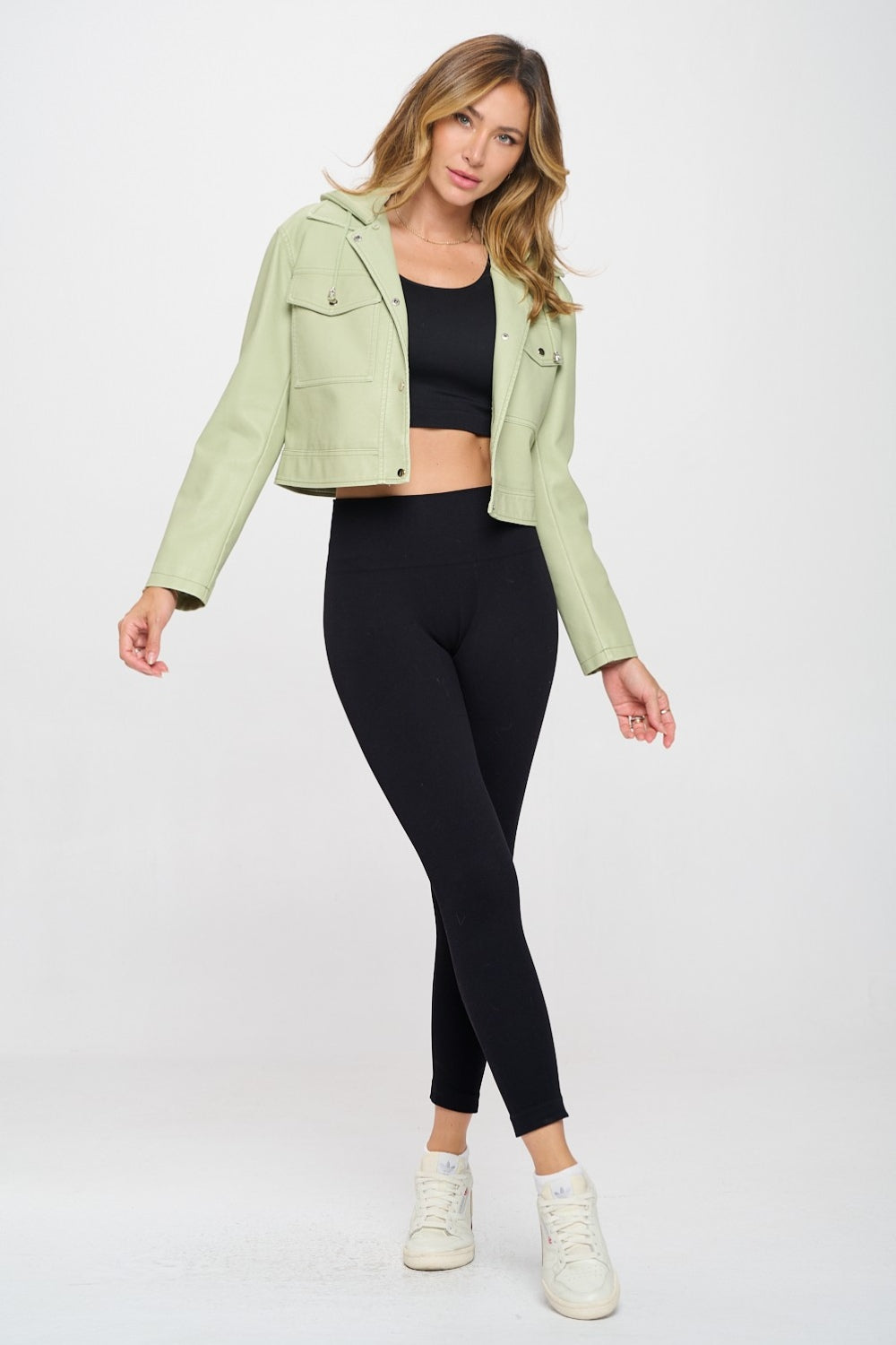 Ellen Snap Down Cropped Hooded Jacket In Mint