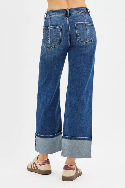 Aubrey High Rise Cuffed Jeans back view with pockets and cuffed hem