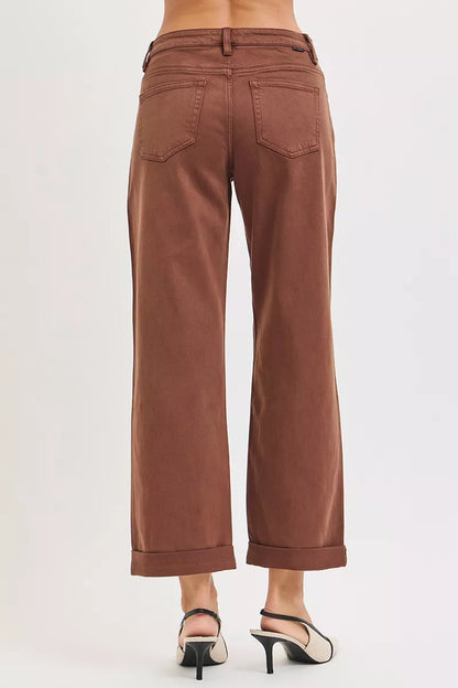 Nessa Cocoa Wide Barrel Jeans back view tummy control relaxed fit pockets.