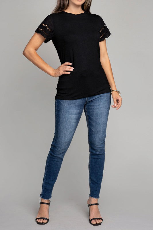 Elaina Embroidered Eyelet Sleeve Tee