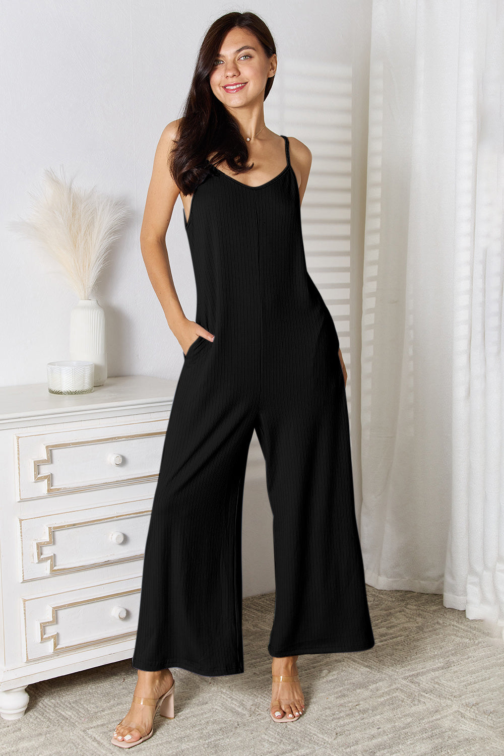 May Spaghetti Strap V-Neck Jumpsuit ( Full Size Range)