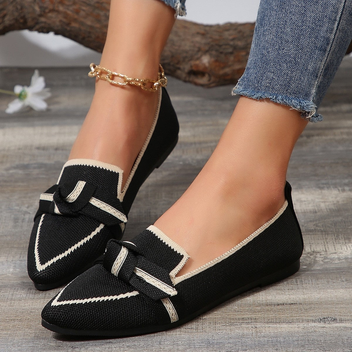 Brie Bow Contrast Trim Point Toe Loafers