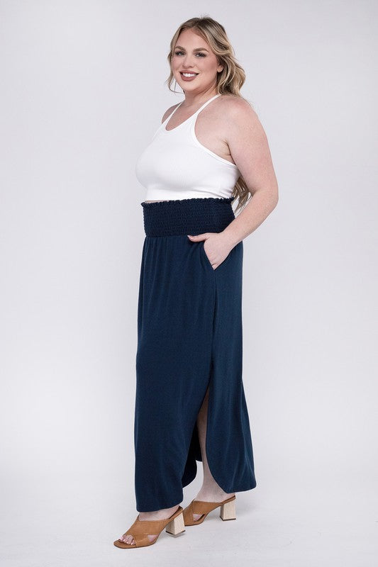 Maren Curvy Plus Smocked Waist Side Slit Maxi Skirt