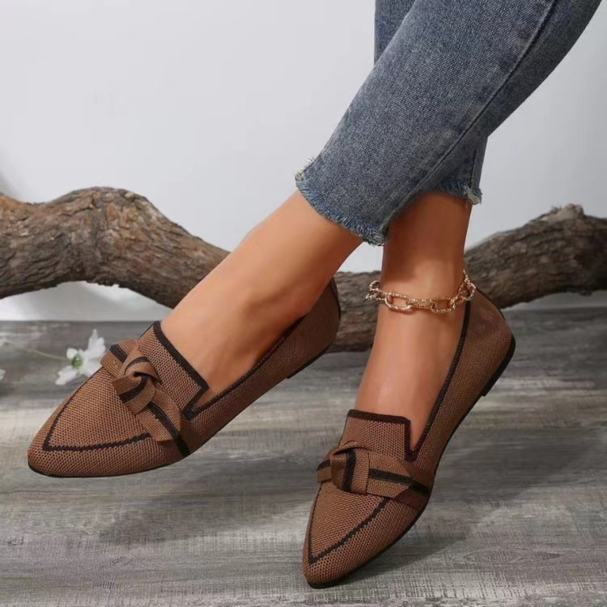 Brie Bow Contrast Trim Point Toe Loafers