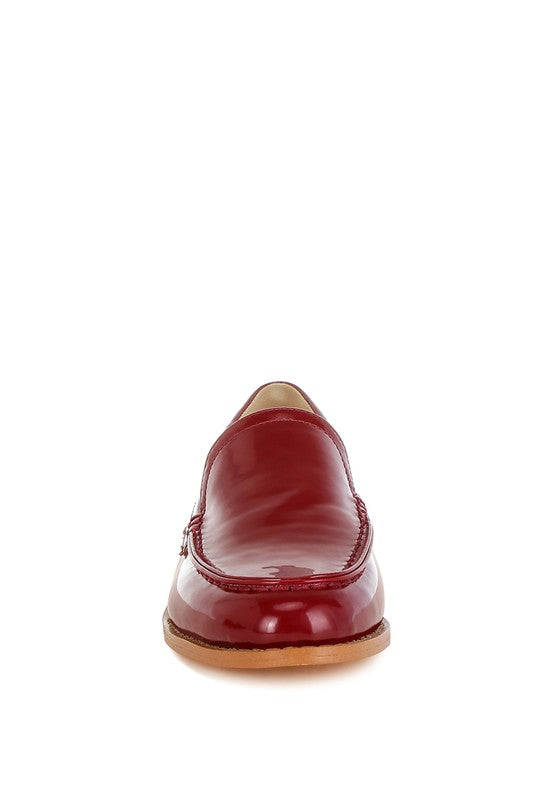 Front view of Burgundy Corleone Vegan Leather Loafers with round toe and stitch detail.