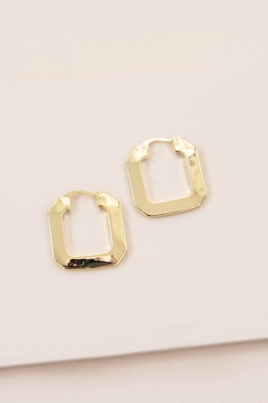 Top view of Modern Blocked Hoops in shiny gold square shape