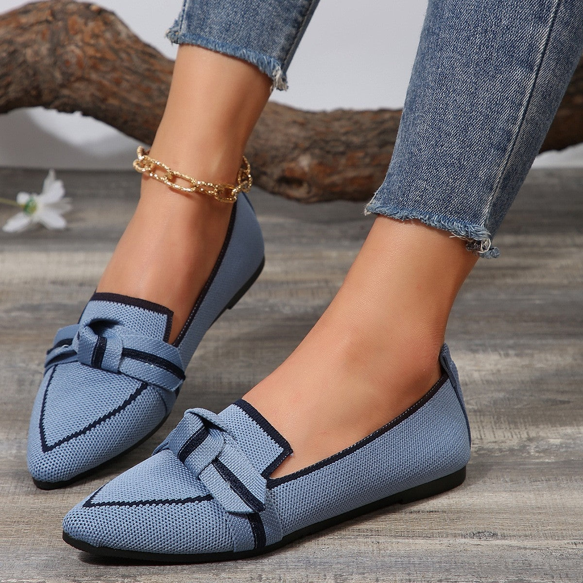 Brie Bow Contrast Trim Point Toe Loafers