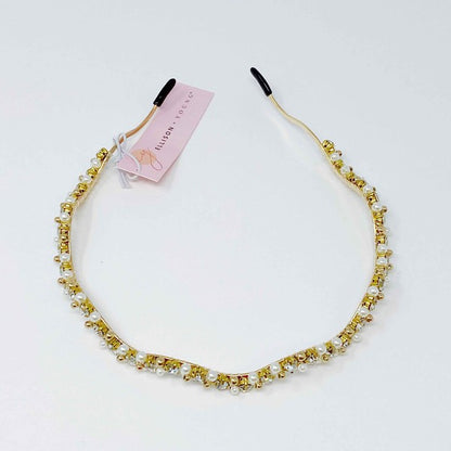 Rihanna Pearl and Crystal Headband - Bedazzled, Slim Wavy Design