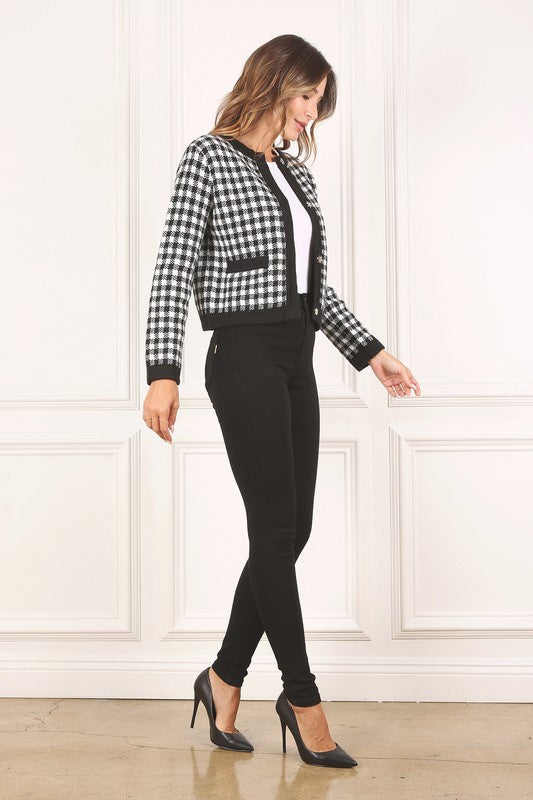 Sabine Black Check Knitted Jacket